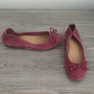 New Vionic " Callisto " Wine Suede Leather Ballet Flats 7 Arch Support Maroon